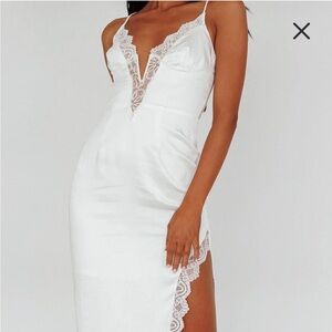 White Lace-Trim Satin Slip Dress
